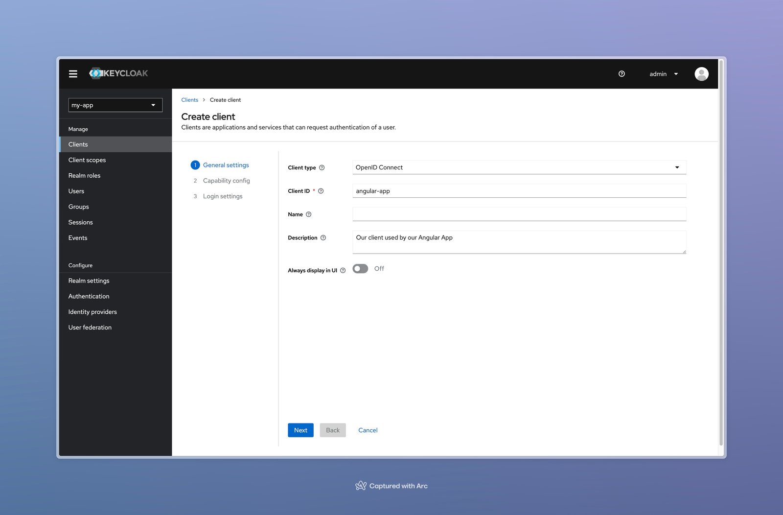 Crear configuración general del cliente